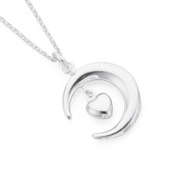 Sterling+Silver+Crescent+Moon+with+Dangling+Heart+Pendant