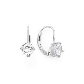 Sterling+Silver+6mm+Round+Cubic+Zirconia+Lever+back+Earrings