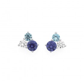Sterling+Silver+Cubic+Zirconia+%26amp%3B+Blue+Cubic+Zirconia+Studs