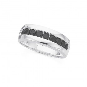 Sterling-Silver-Black-Cubic-Zirconia-Centre-Gents-Ring on sale