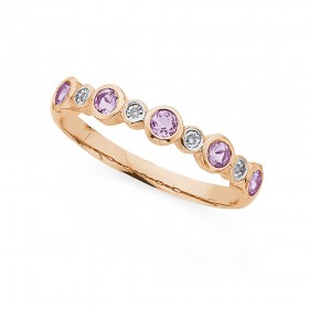 9ct+Rose+Gold+Diamond+%26amp%3B+Pink+Amethyst+Multi+Band+Ring