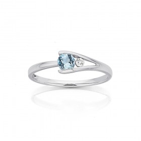 9ct+White+Gold+Aquamarine+and+Diamond+Ring