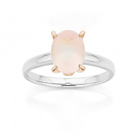 9ct+White+Gold+with+Rose+Gold+Setting+Rose+Quartz+and+Diamond+Ring