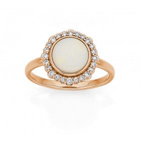 9ct+Rose+Gold+Opal+and+Diamond+Ring