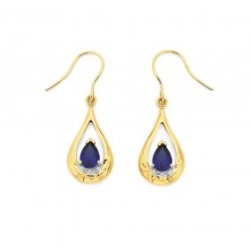 9ct+Created+Sapphire+and+Diamond+Drop+Earrings
