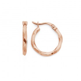 9ct+Rose+Gold+Faceted+Twist+Hoops+15mm