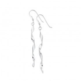 Sterling+Silver+Long+Ribbon+Drop+Earrings