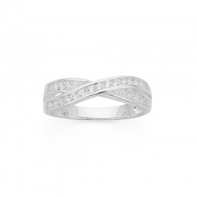 Sterling+Silver+CZ+Crossover+Ring
