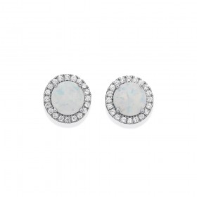 Sterling+Silver+CZ+%26amp%3B+Created+Opal+Studs