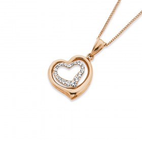 9ct+Rose+Gold+on+Silver+Crystal+Heart+Pendant