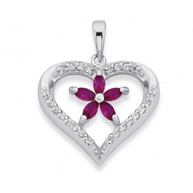 Sterling-Silver-Cubic-Zirconia-Heart-with-Flower-Pendant on sale