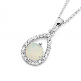 Sterling-Silver-Cubic-Zirconia-Ceated-Opal-Pendant on sale