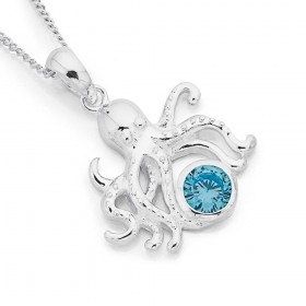 Sterling-Silver-Blue-Cubic-Zirconia-Octopus-Pendant on sale