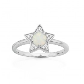 Sterling-Silver-Cubic-Zirconia-Created-Opal-Star-Ring on sale