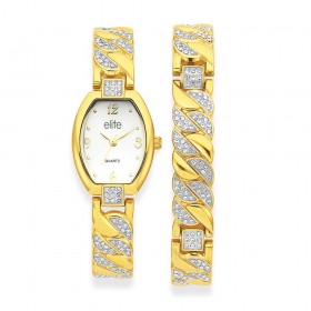Elite+Ladies+Gold+Tone+Stone+Set+Watch+%26amp%3B+Bracelet+Set