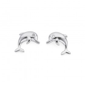 Sterling+Silver+Cubic+Zirconia+Dolphin+Studs