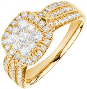 Cluster-Halo-Ring-with-1-Carat-TW-of-Diamonds-in-10ct-Yellow-Gold on sale
