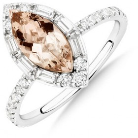 NEW-Sir-Michael-Hill-Designer-Marquise-Engagement-Ring-with-Morganite-050-Carat-TW-of-Diamonds-in-18ct-White-Gold on sale