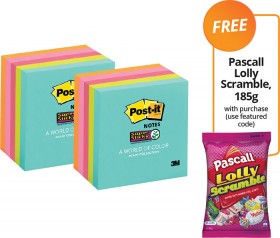 Post-it-Miami-Super-Sticky-Notes-FREE-PASCALL-LOLLY-SCRAMBLE-185G-WITH-PURCHASE on sale
