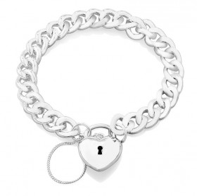 19cm-Heart-Padlock-Curb-Bracelet-in-Sterling-Silver on sale