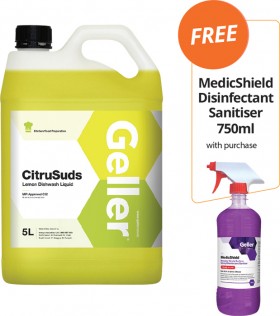Geller-5L-Range-FREE-MEDICSHIELD-DISINFECTANT-SANITISER-750ML-WITH-PURCHASE on sale