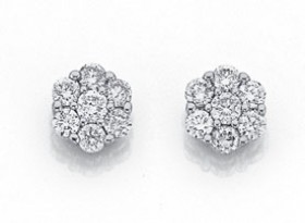 9ct-White-Gold-Cluster-Diamond-Earrings on sale