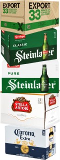 Export-33-Steinlager-Classic-Steinlager-Pure-Stella-Artois-24-x-330ml-Bottles-or-Corona-Extra-18-x-355ml-Bottles on sale