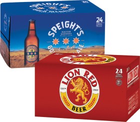 Lion-Red-or-Speights-Gold-Medal-Ale-Bottles-24-Pack on sale