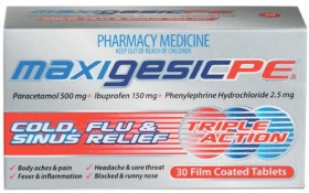 Maxigesic-PE-Cold-Flu-Sinus-Relief-30-Tablets on sale