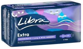 Libra-Extra-Goodnights-Pads-Long-and-Wide-with-Wings-6-Pack on sale