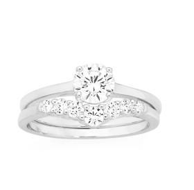 Sterling-Silver-Cubic-Zirconia-Solitaire-with-V-Cubic-Zirconia-Eternity-Ring-Set on sale