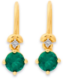 9ct-Created-Emerald-Diamond-Hook-Earrings on sale
