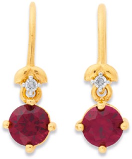 9ct-Created-Ruby-Diamond-Hook-Earrings on sale