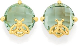 9ct-Green-Amethyst-Round-Stud-Earrings-with-Bee on sale