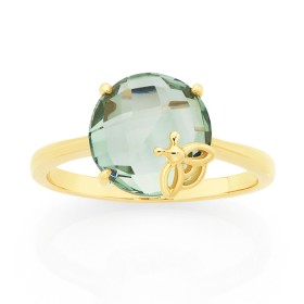 9ct-Green-Amethyst-Round-Ring-with-Bee on sale