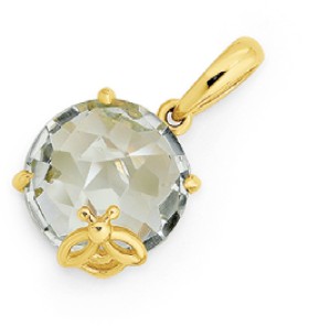 9ct-Green-Amethyst-Round-Pendant-with-Bee on sale