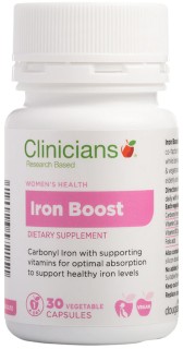 Clinicians-Iron-Boost-30-Vegetable-Capsules on sale