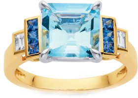 18ct-Aquamarine-Ceylon-Sapphire-Diamond-Ring on sale