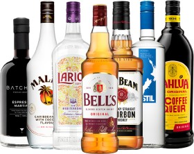 Batched-Ready-Made-Cocktail-Range-725ml-Malibu-1L-Larios-Mediterranean-Dry-Gin-1L-Bells-Blended-Scotch-Whisky-1L-Jim-Beam-Bourbon-1L on sale
