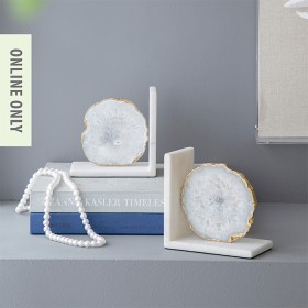 Design-Republique-White-Agate-Marble-Bookends on sale