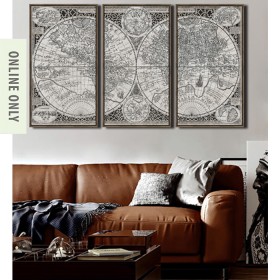 Design-Republique-World-Map-3-Piece-Framed-Canvas on sale