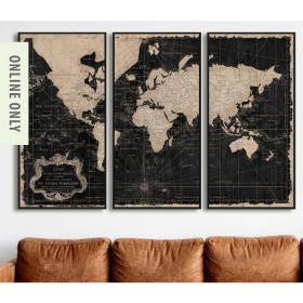 Design+Republique+World+Map+Black+3+Piece+Framed+Canvas