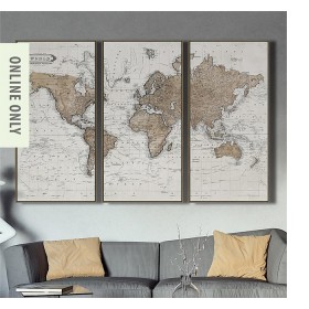 Design-Republique-World-Map-Natural-3-Piece-Framed-Canvas on sale