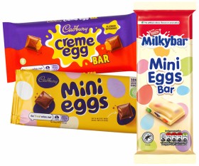 Cadbury-Creme-Egg-Mini-Eggs-Bar-100110g-or-Nestl-Milkybar-Mini-Eggs-Bar-123g on sale