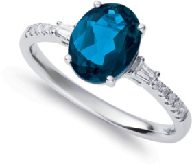 9ct-White-Gold-London-Blue-Topaz-Diamond-Ring on sale