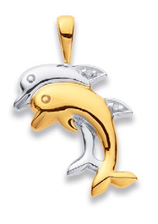 9ct-Two-Tone-Diamond-Set-Dolphin-Pendant on sale