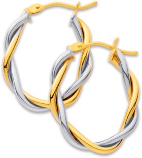 9ct-Two-Tone-Entwined-Twist-Hoops on sale