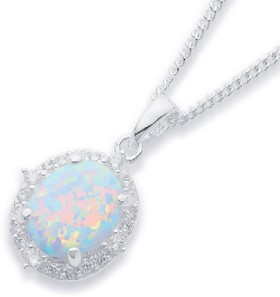 Sterling-Silver-Cubic-Zirconia-Created-Opal-Oval-Pendant on sale