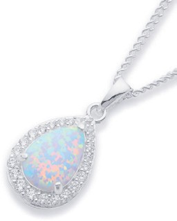 Sterling-Silver-Cubic-Zirconia-Created-Opal-Pear-Pendant on sale