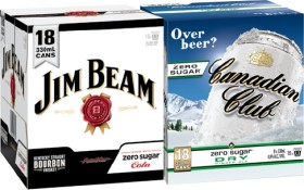 Jim-Beam-White-Cola-48-Zero-Sugar-or-Canadian-Club-Zero-Dry-18-x-330ml-Cans on sale